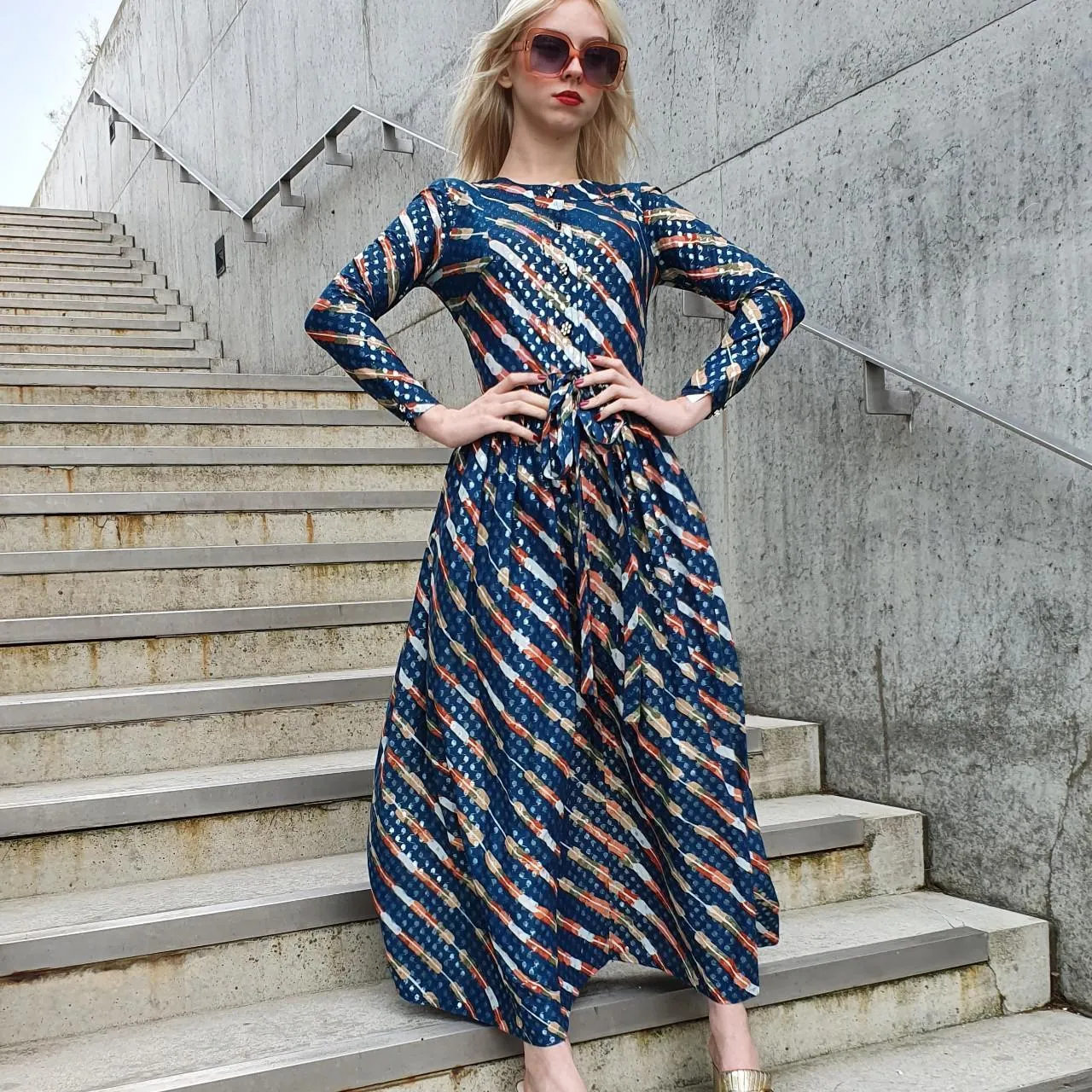 70s Metallic Jean Varon  Maxi Dress