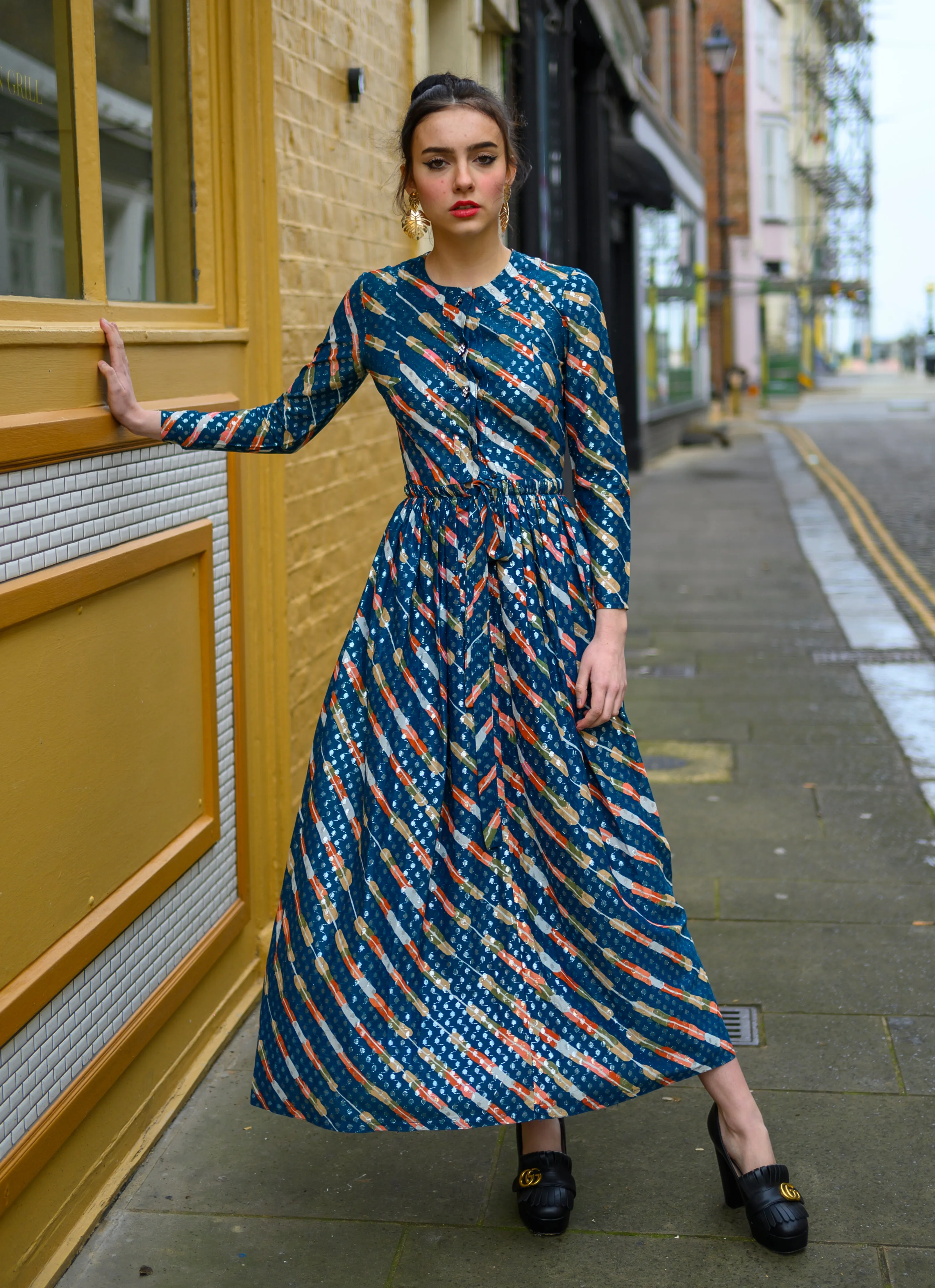 70s Metallic Jean Varon  Maxi Dress