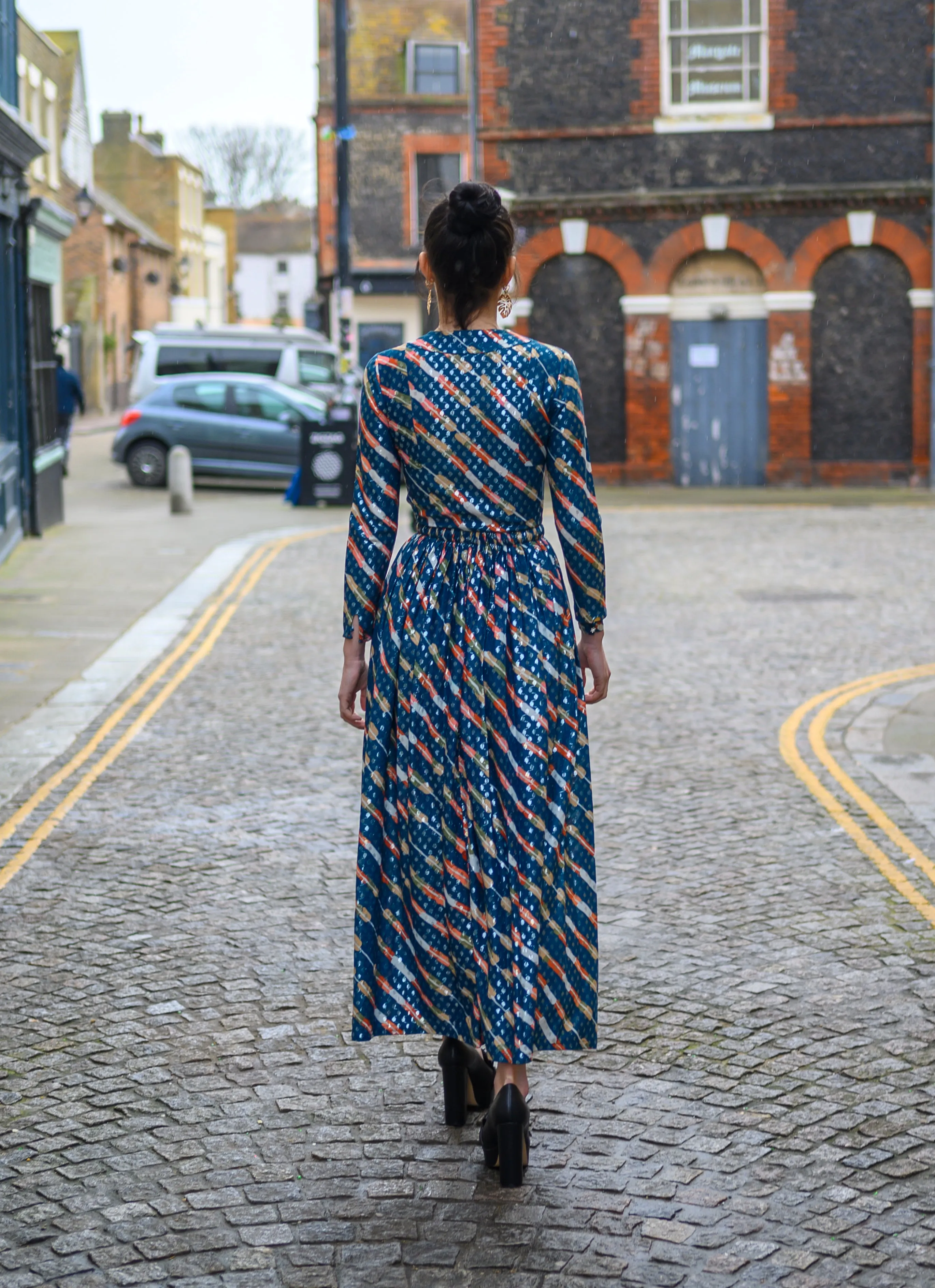 70s Metallic Jean Varon  Maxi Dress