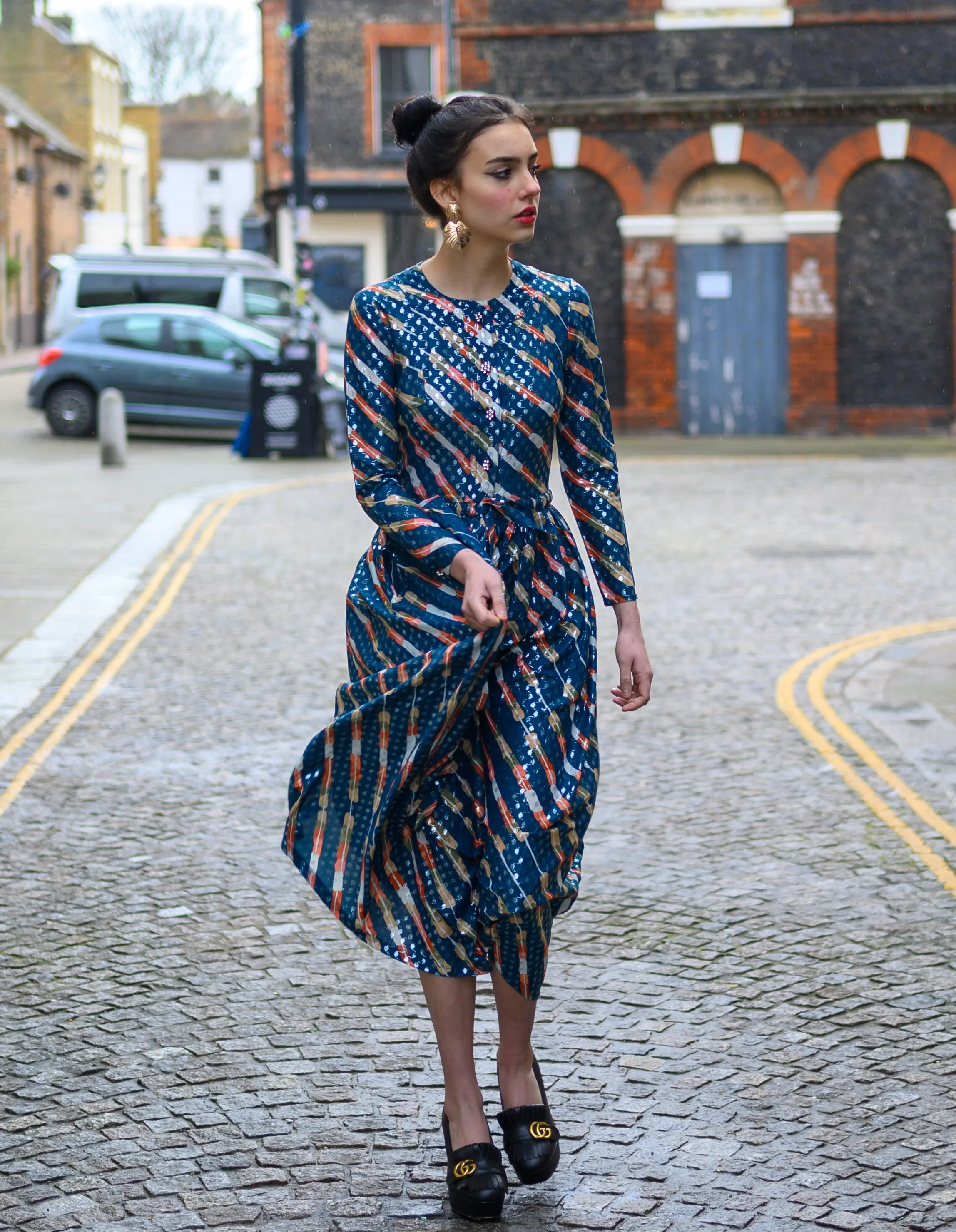 70s Metallic Jean Varon  Maxi Dress