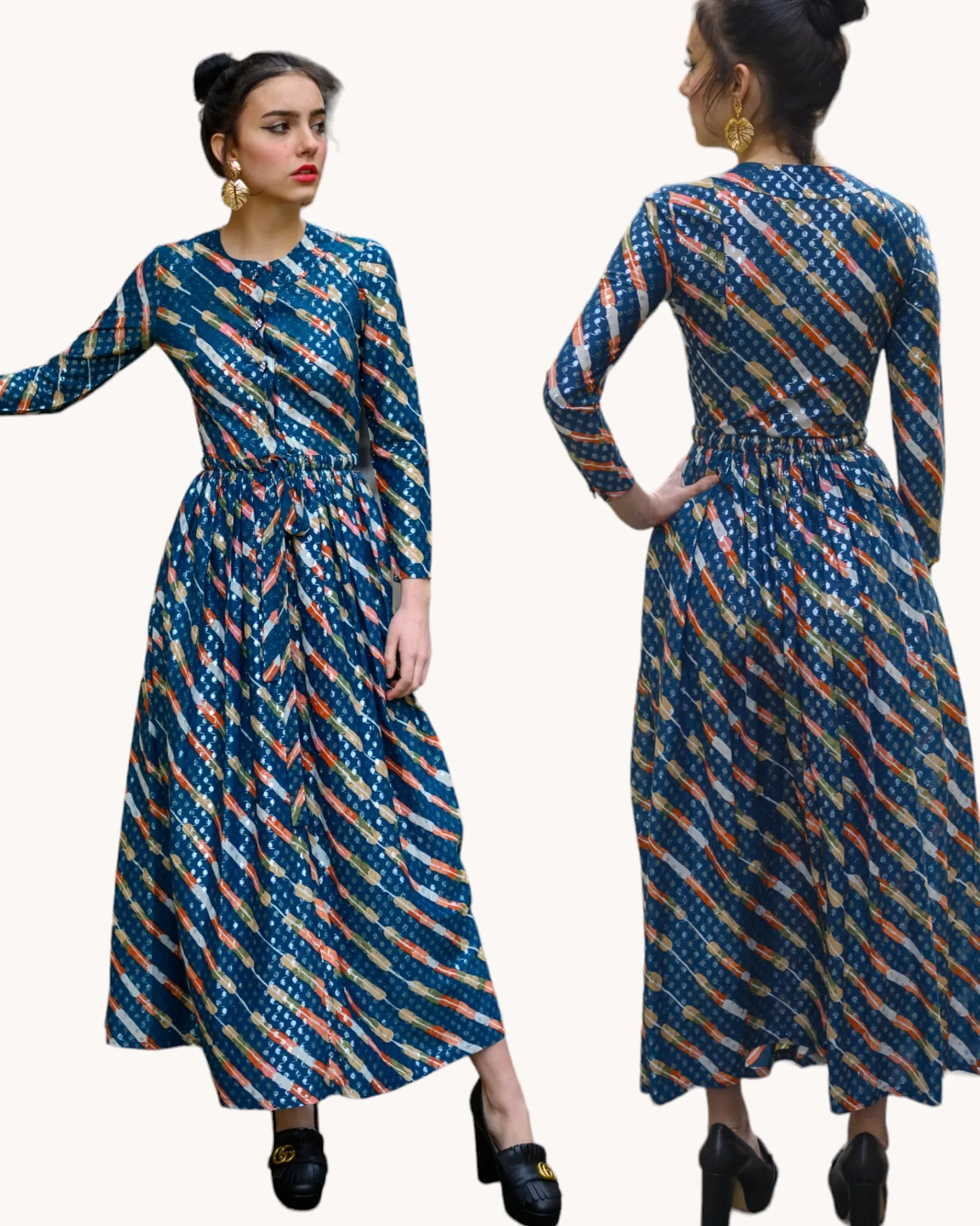 70s Metallic Jean Varon  Maxi Dress