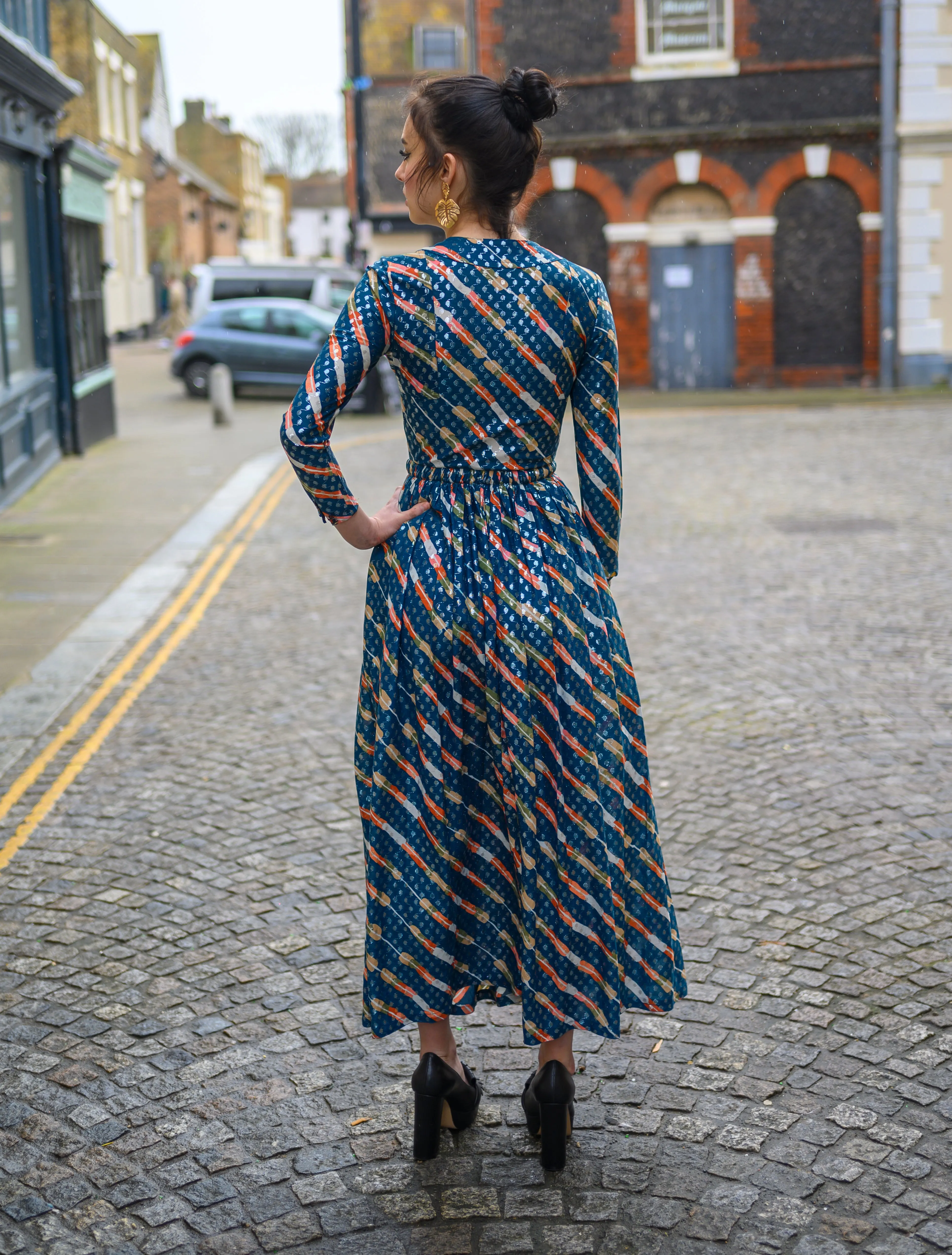 70s Metallic Jean Varon  Maxi Dress