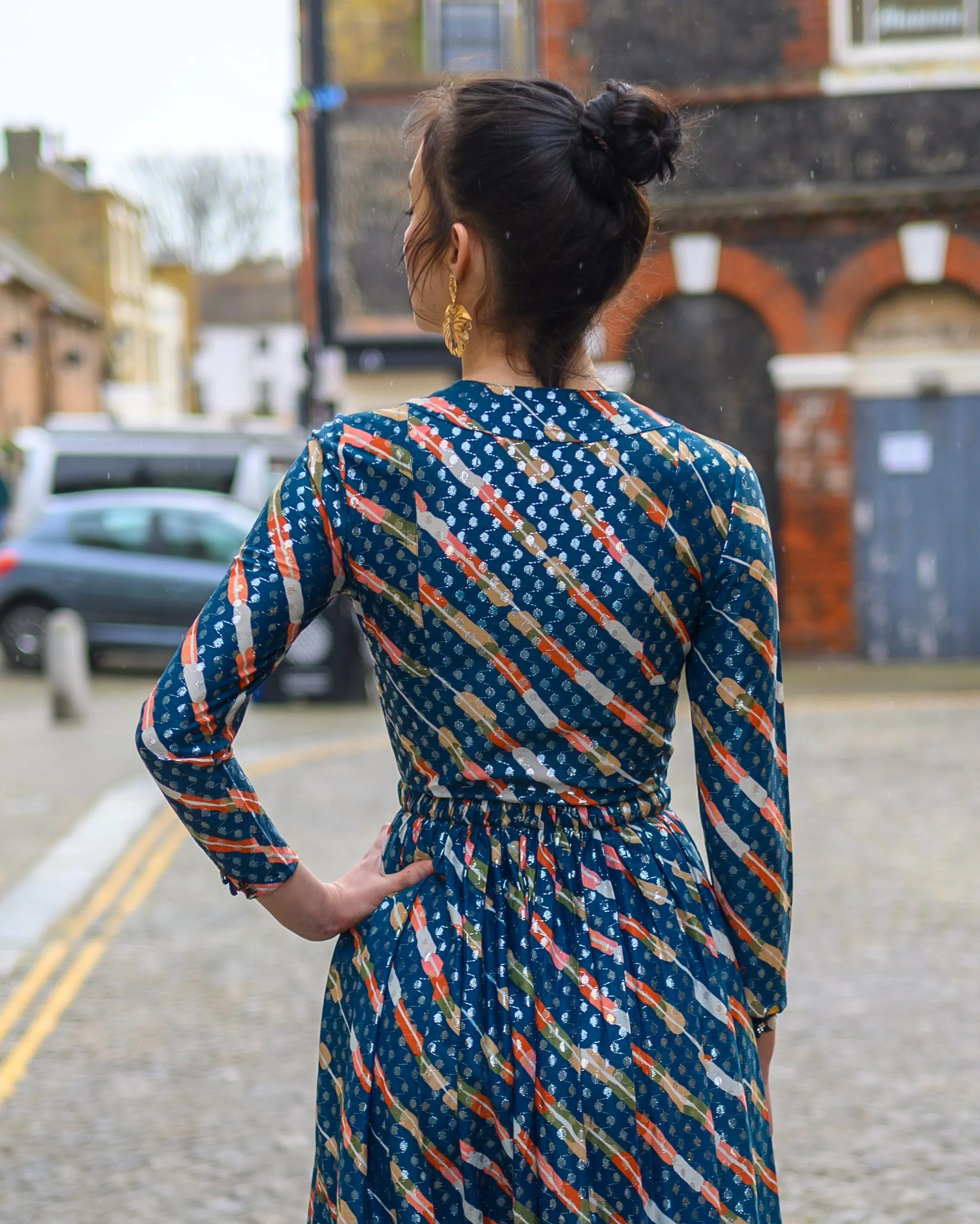 70s Metallic Jean Varon  Maxi Dress