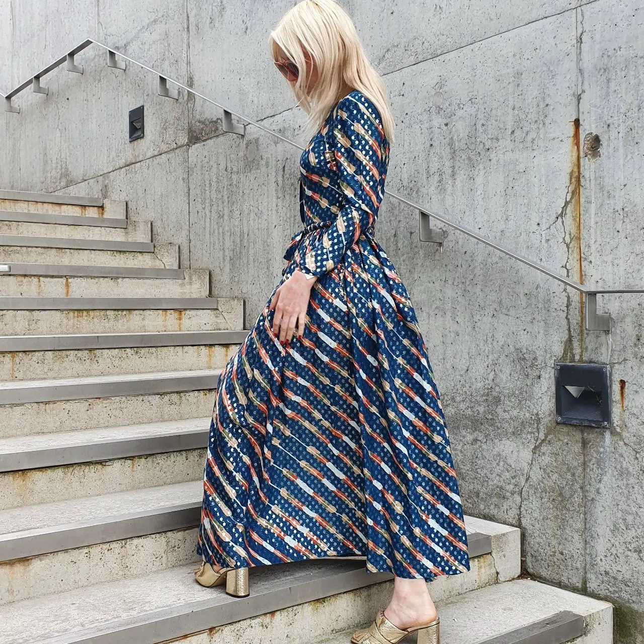 70s Metallic Jean Varon  Maxi Dress