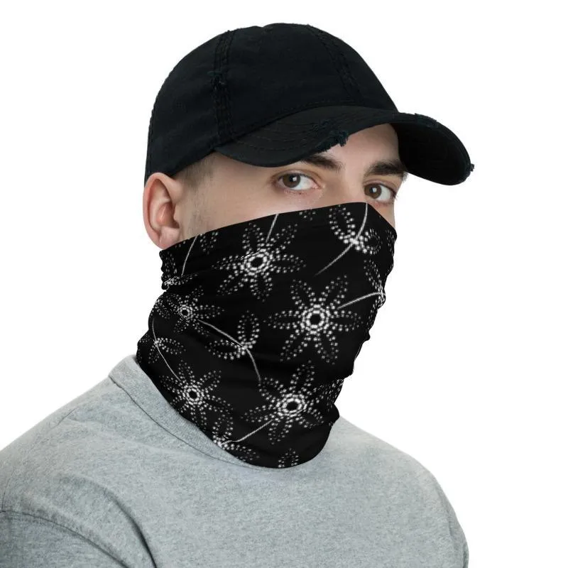 Abstract Black white flowers floral pattern Scarf tube mask Bandanna Neck gaiter cover face warmer, Yoga sports headband - US Fast Shipping
