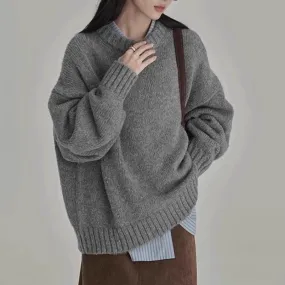 Amozae birkenstock clogs outfit fall Autumn and Winter Lazy Style Knitwear Retro New round Neck Loose Solid Color Outer Wear Bottoming Sweater for Women