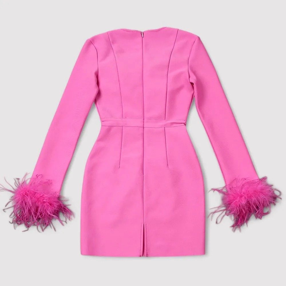 Ancien | Women's Long Sleeve Feather Bodycon Mini Dress