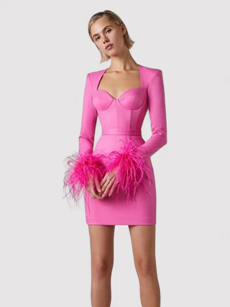 Ancien | Women's Long Sleeve Feather Bodycon Mini Dress