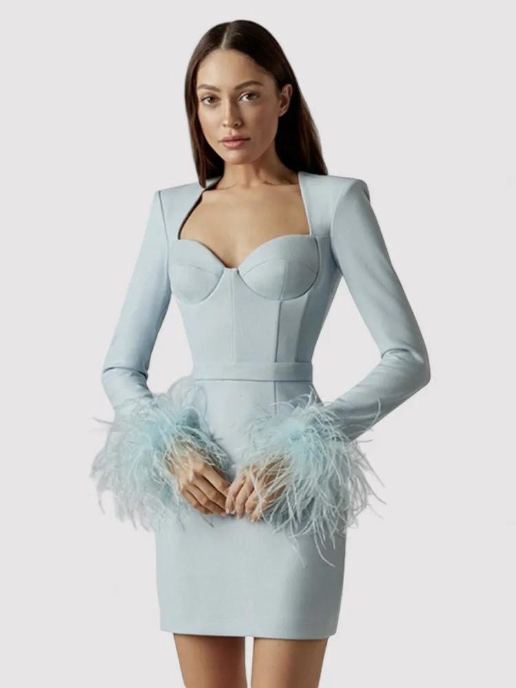 Ancien | Women's Long Sleeve Feather Bodycon Mini Dress