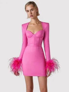 Ancien | Women's Long Sleeve Feather Bodycon Mini Dress