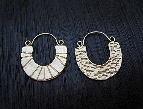 Artisan Half Circle Earring Dangle in Gold Bronze (one pair) (N)