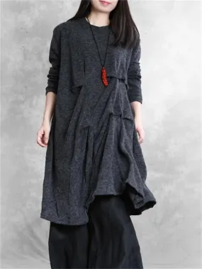 Autumn And Winter Ladies Casual Pleated Sweater Dress