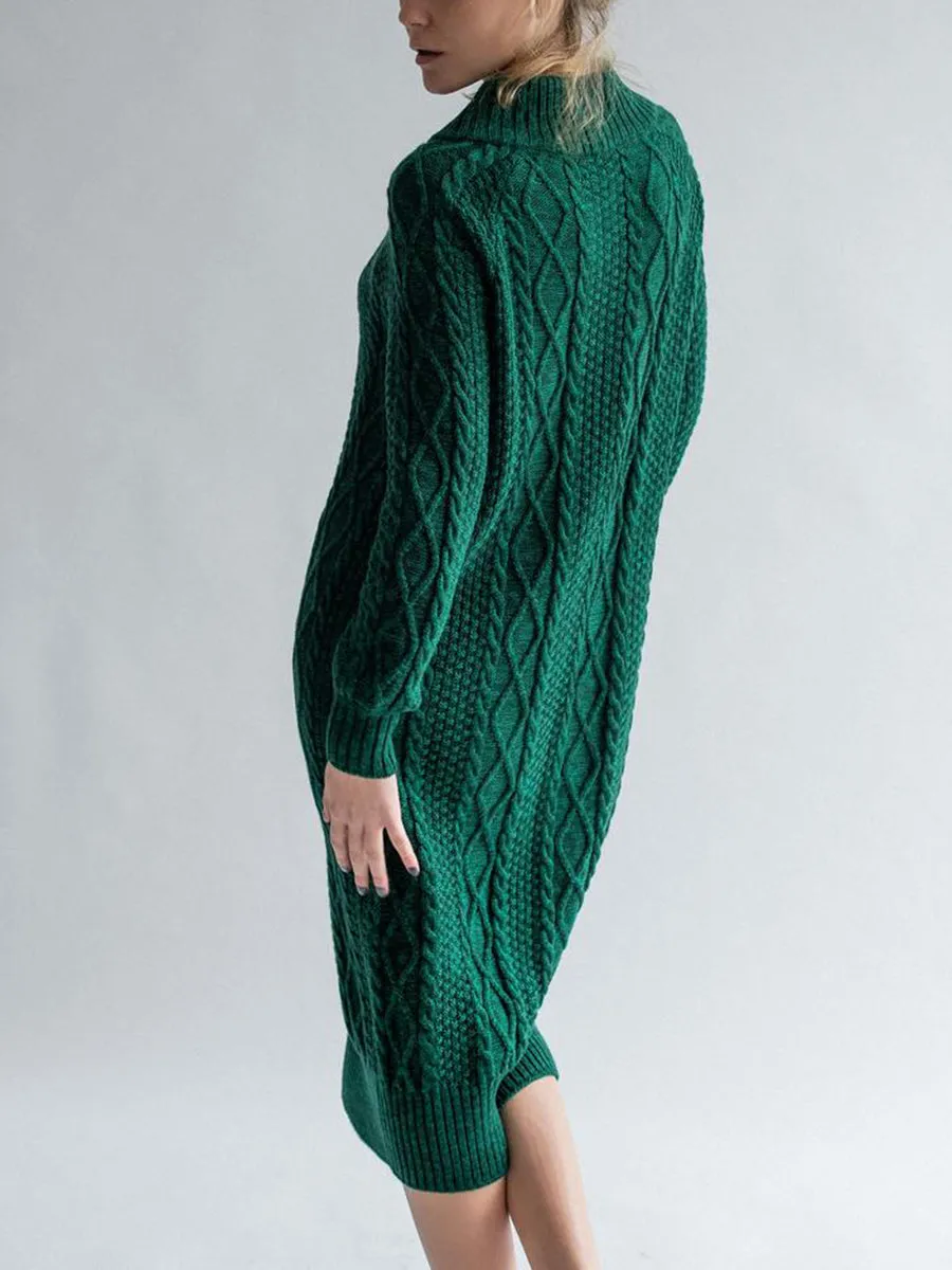 Autumn And Winter Warm Twist Round Neck Women'S Knitted Long Dress