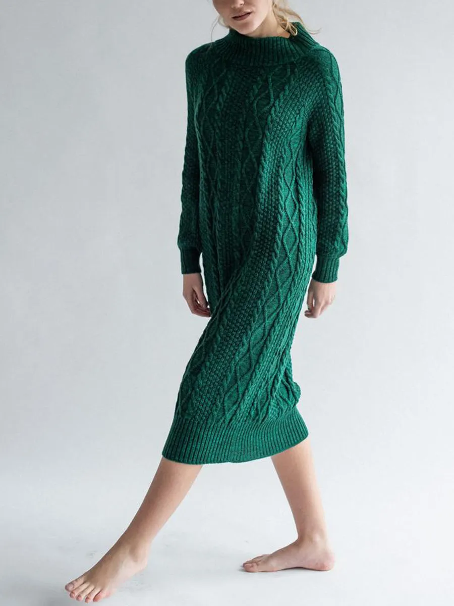Autumn And Winter Warm Twist Round Neck Women'S Knitted Long Dress