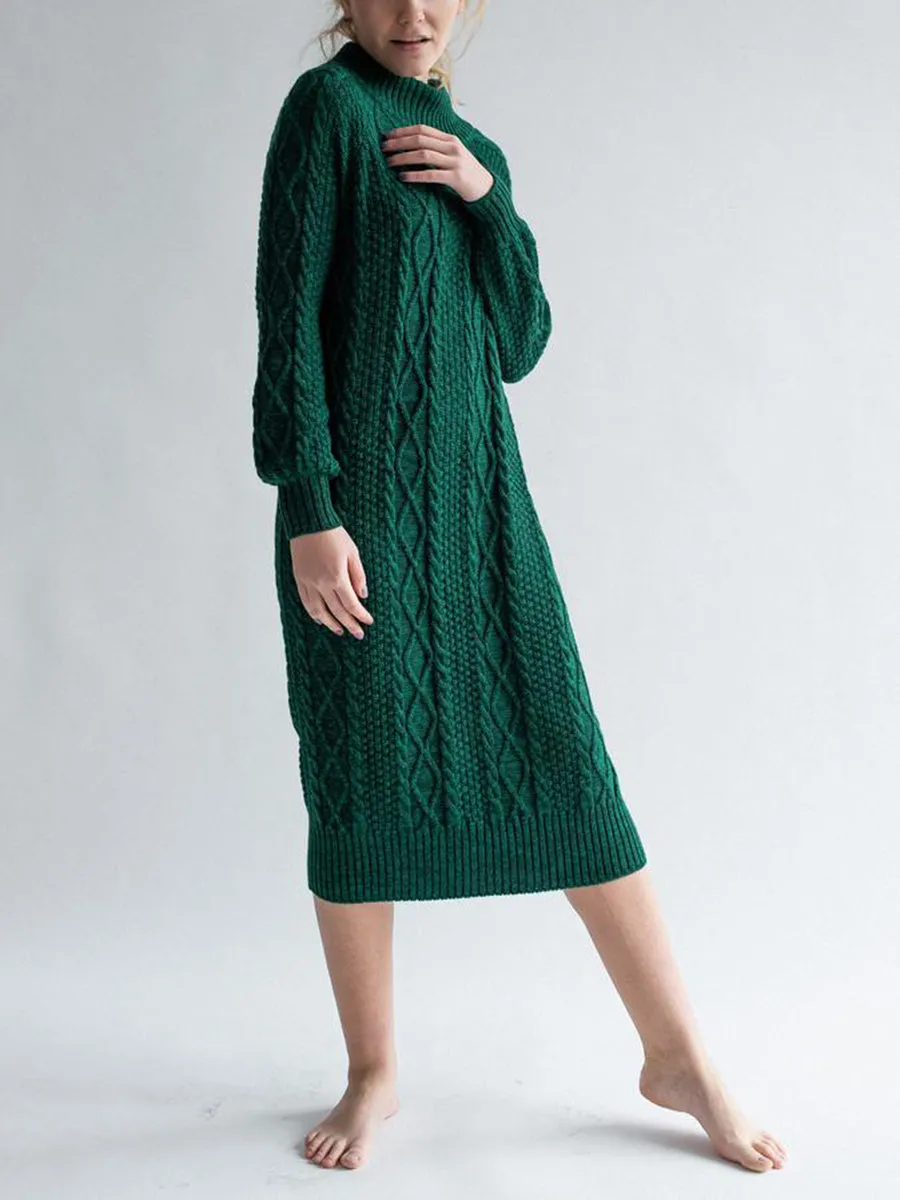 Autumn And Winter Warm Twist Round Neck Women'S Knitted Long Dress
