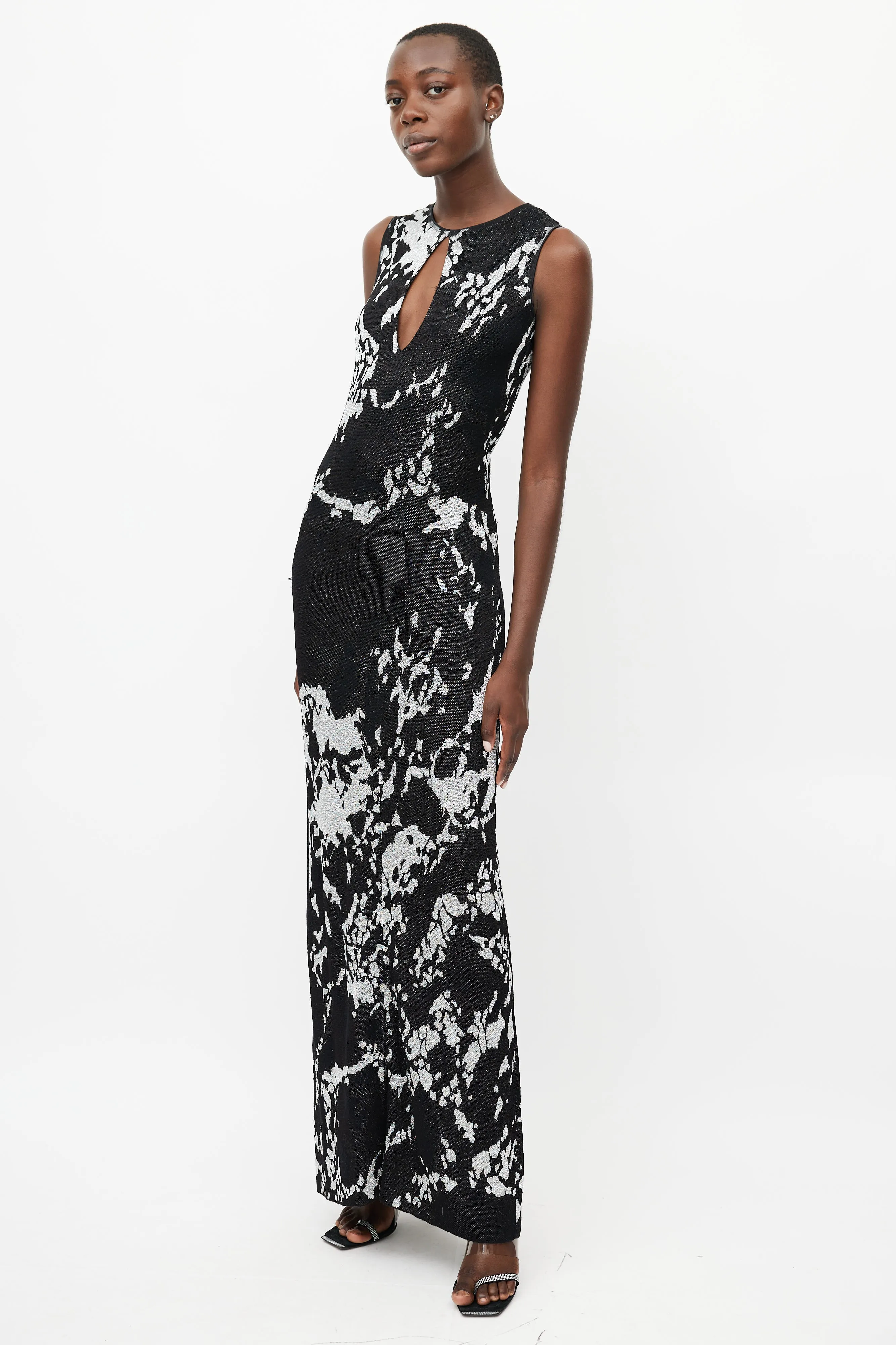 Black & Silver Metallic Cut Out Maxi Dress