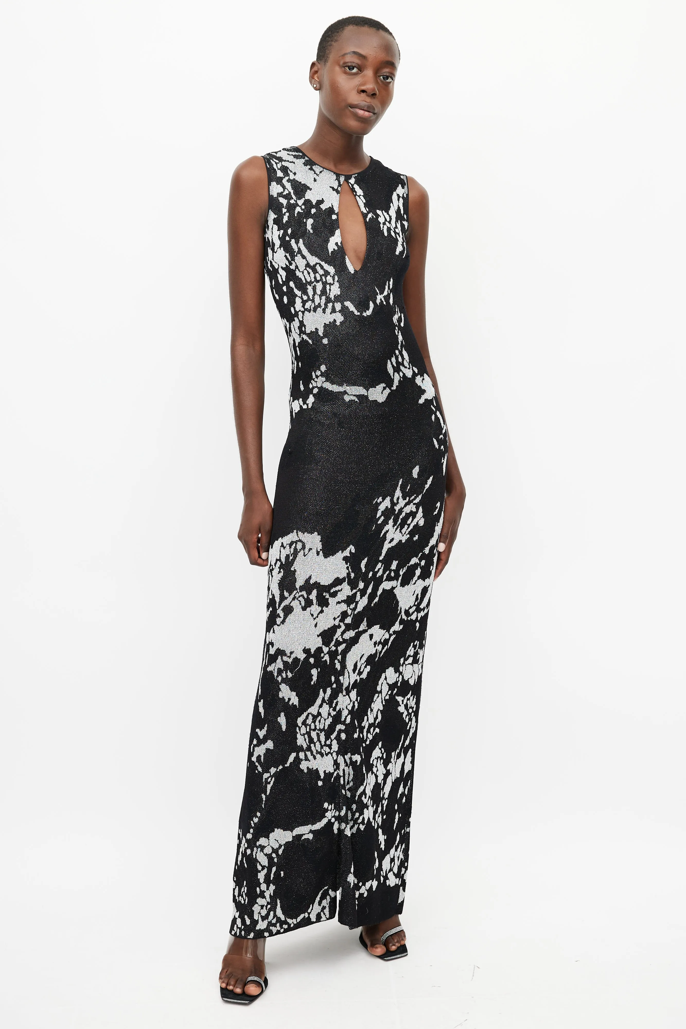 Black & Silver Metallic Cut Out Maxi Dress