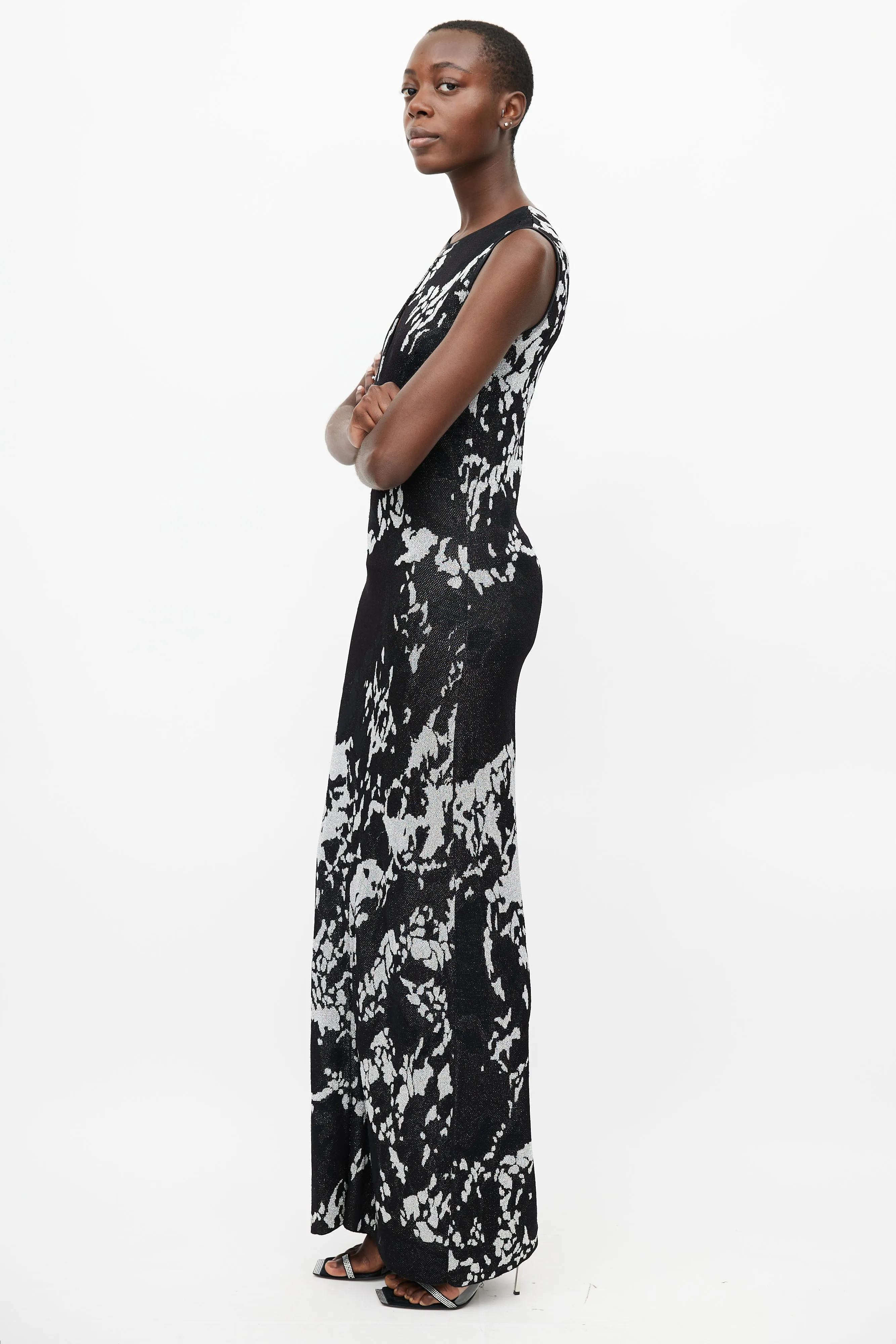 Black & Silver Metallic Cut Out Maxi Dress