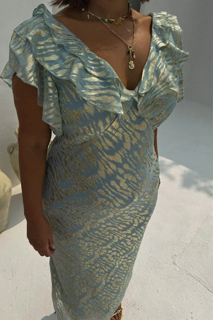 Blue Jacquard Tilda Maxi Dress