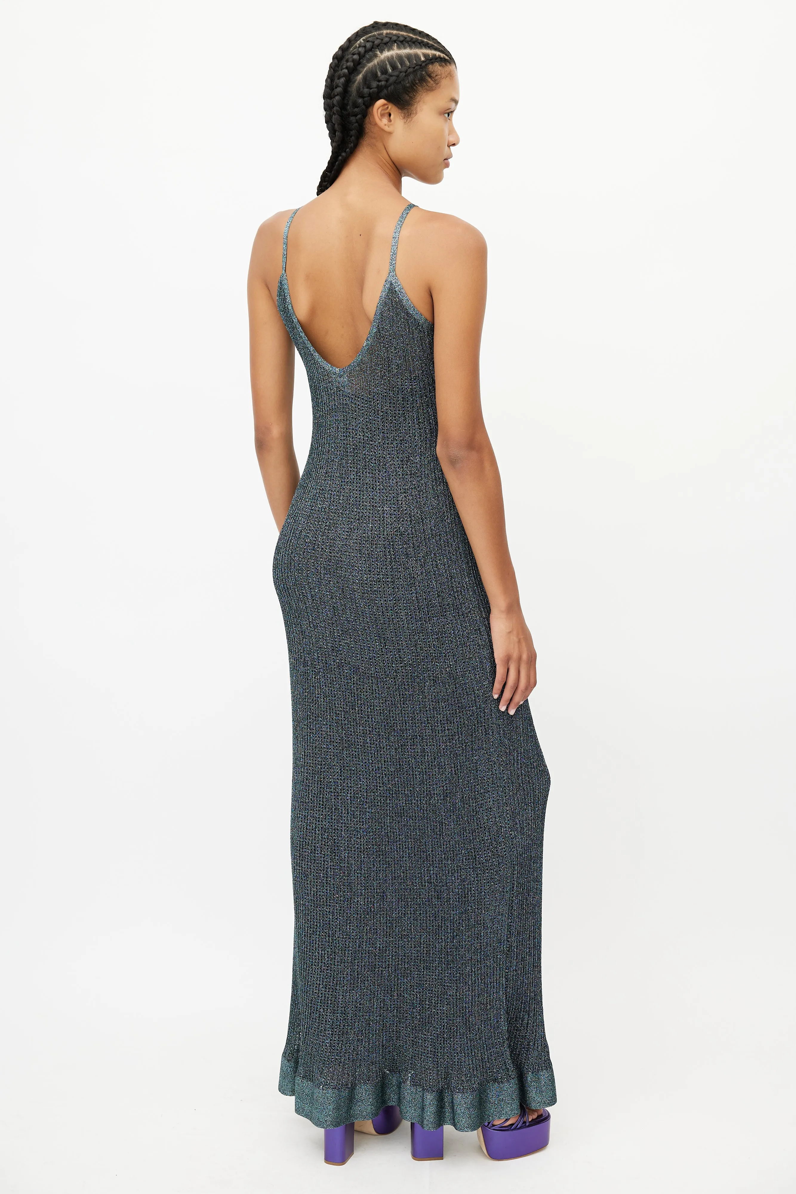 Blue Metallic Knit Maxi Dress