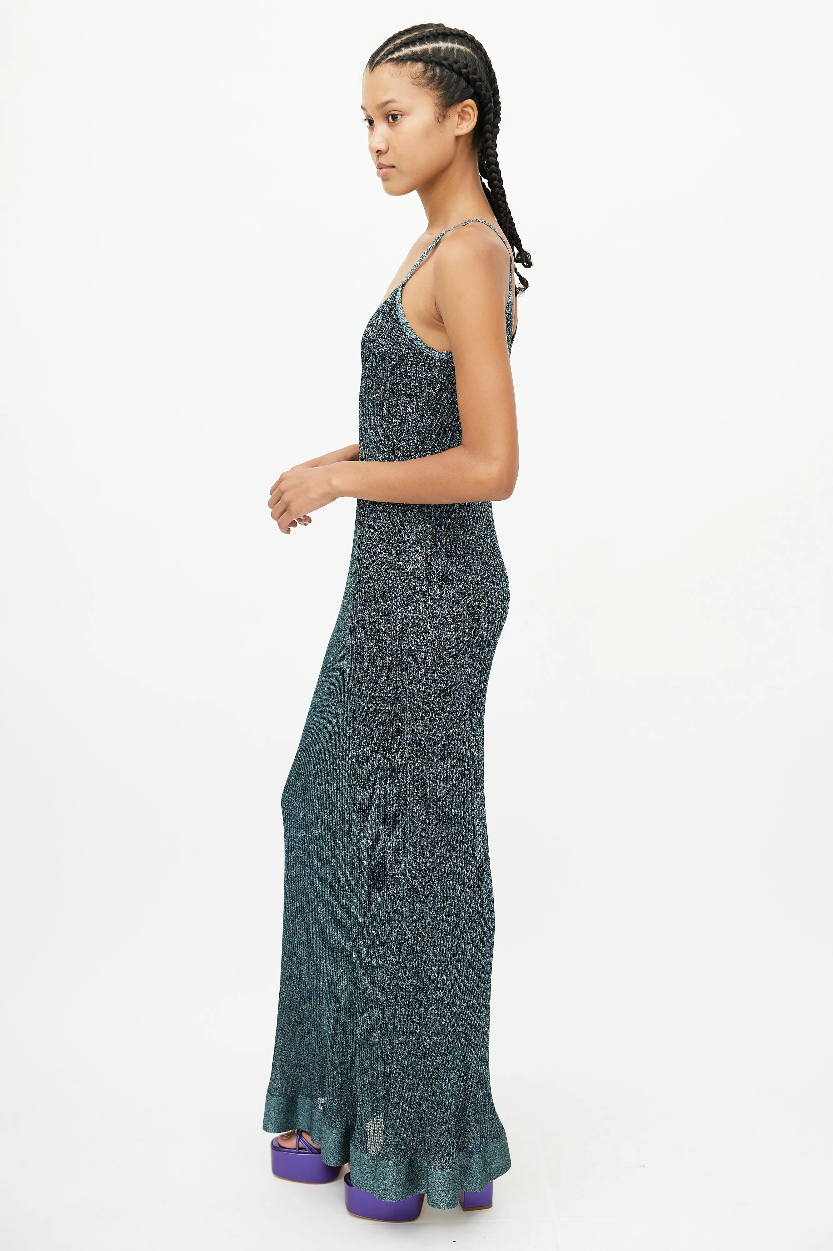 Blue Metallic Knit Maxi Dress