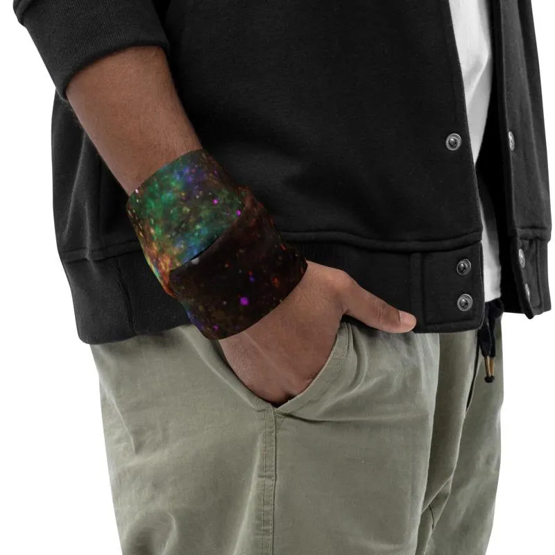 Bright galaxy, Abstract blue, green and orange sparkles Neck Gaiter, Headwear, Headband, Bandana, Balaclava, Beanie, Wristband, Hairband - US Fast Shipping