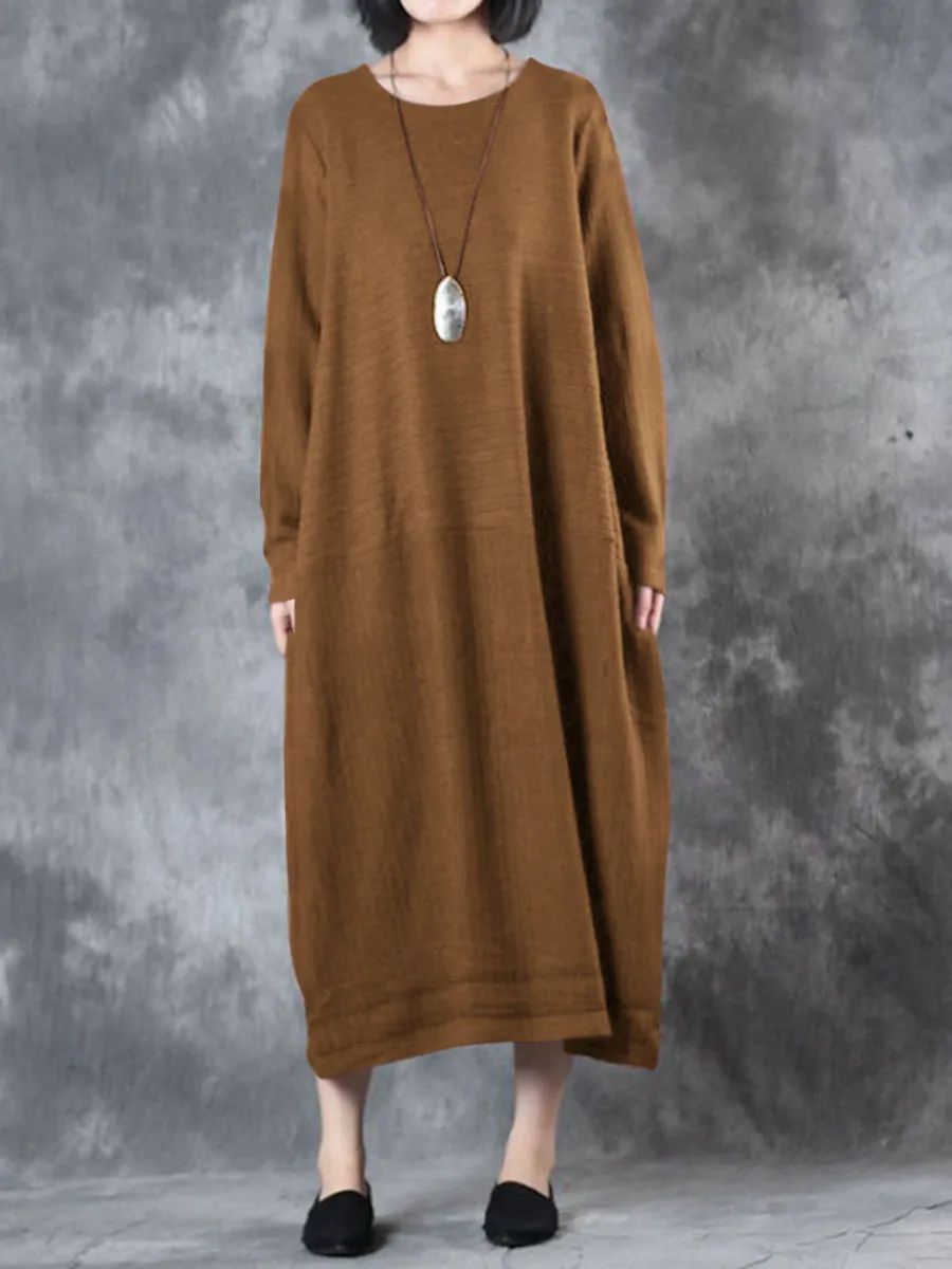 Casual Loose Round Neck Striped Women'S Knitted Dress
