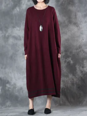 Casual Loose Round Neck Striped Women'S Knitted Dress