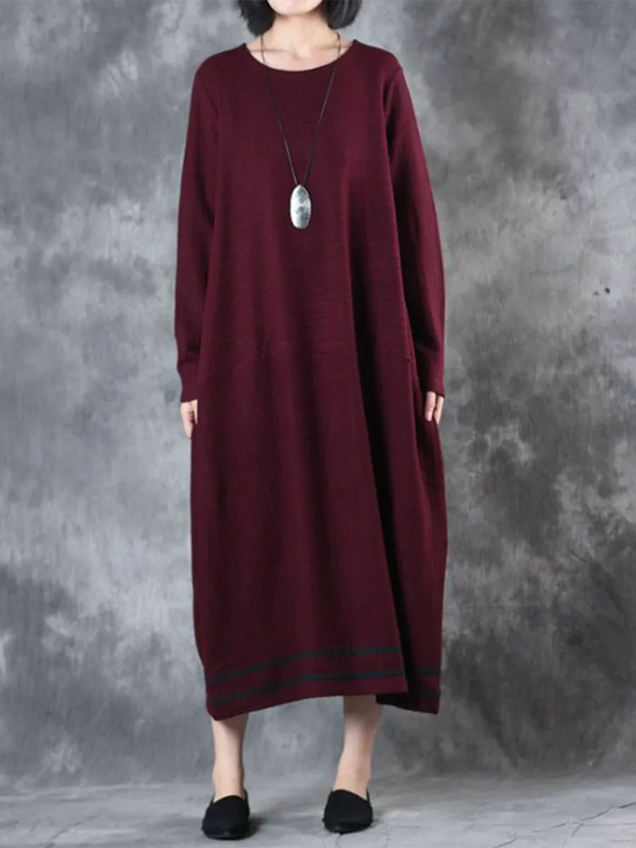 Casual Loose Round Neck Striped Women'S Knitted Dress