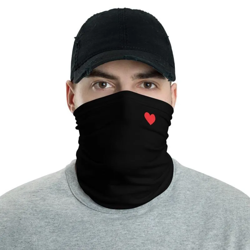 Cute love red heart black pattern Face cover, women Adult Neck Gaiter Scarf, Head wear Washable mask Bandanna Balaclava - US Fast Shipping
