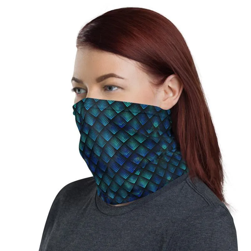 Dragon Geometric diamond Scales blue Unisex Men women Neck Gaiter face cover scarf, Headband warmer & Rave Mask Bandana  - US Fast Shipping