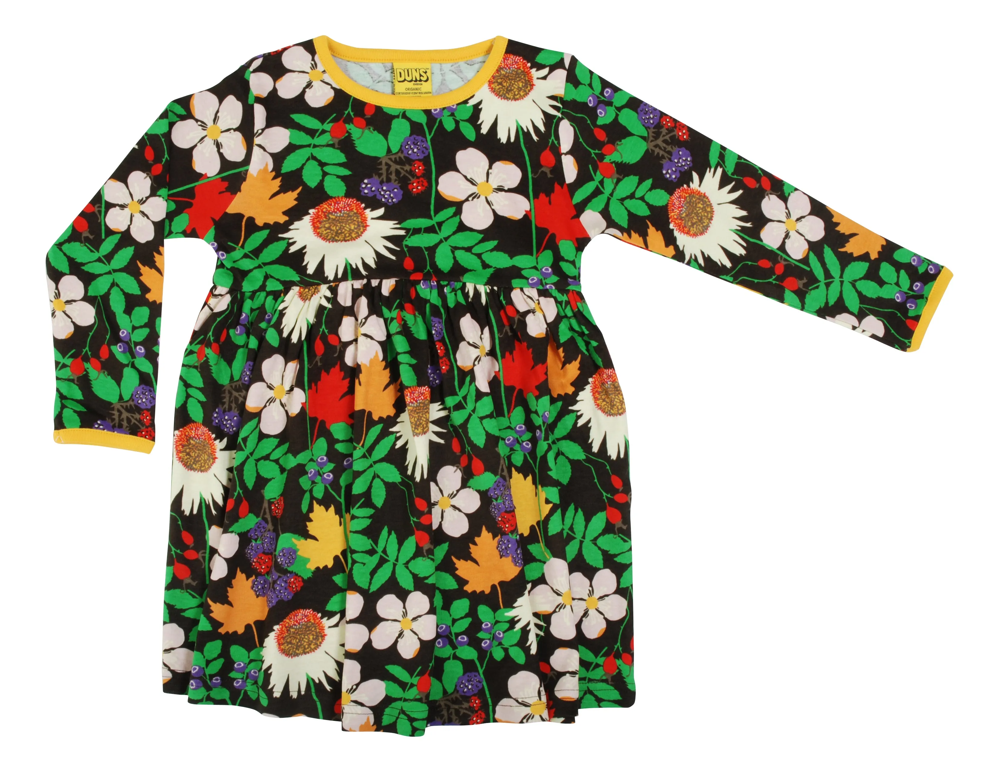 Duns LS Dress with Gather Skirt Adults - Autumn Flowers Brown