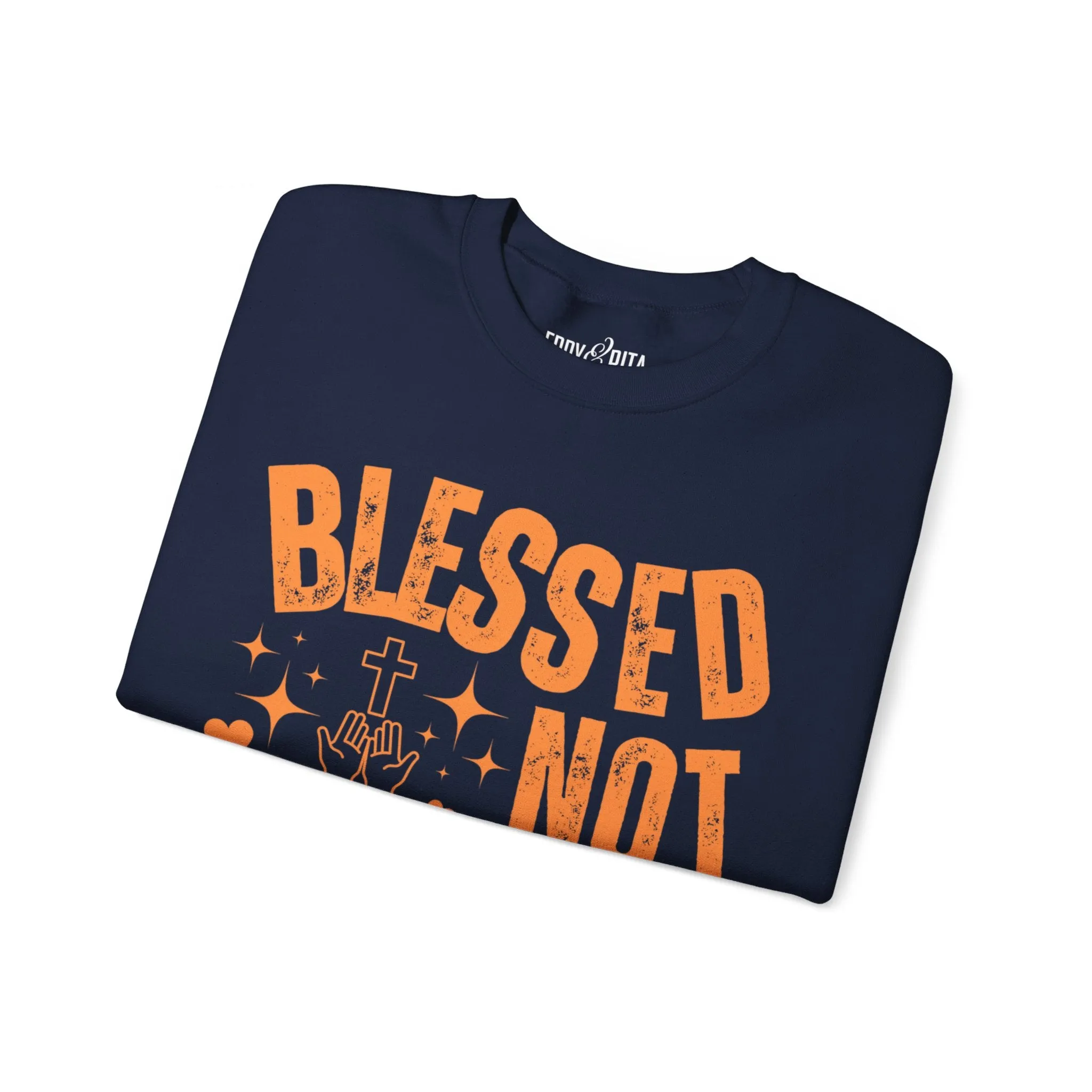 Eddy and Rita Women's Heavy Crewneck Sweatshirt - "Blessed Not Spooked" Christian Halloween Graphic Pullover