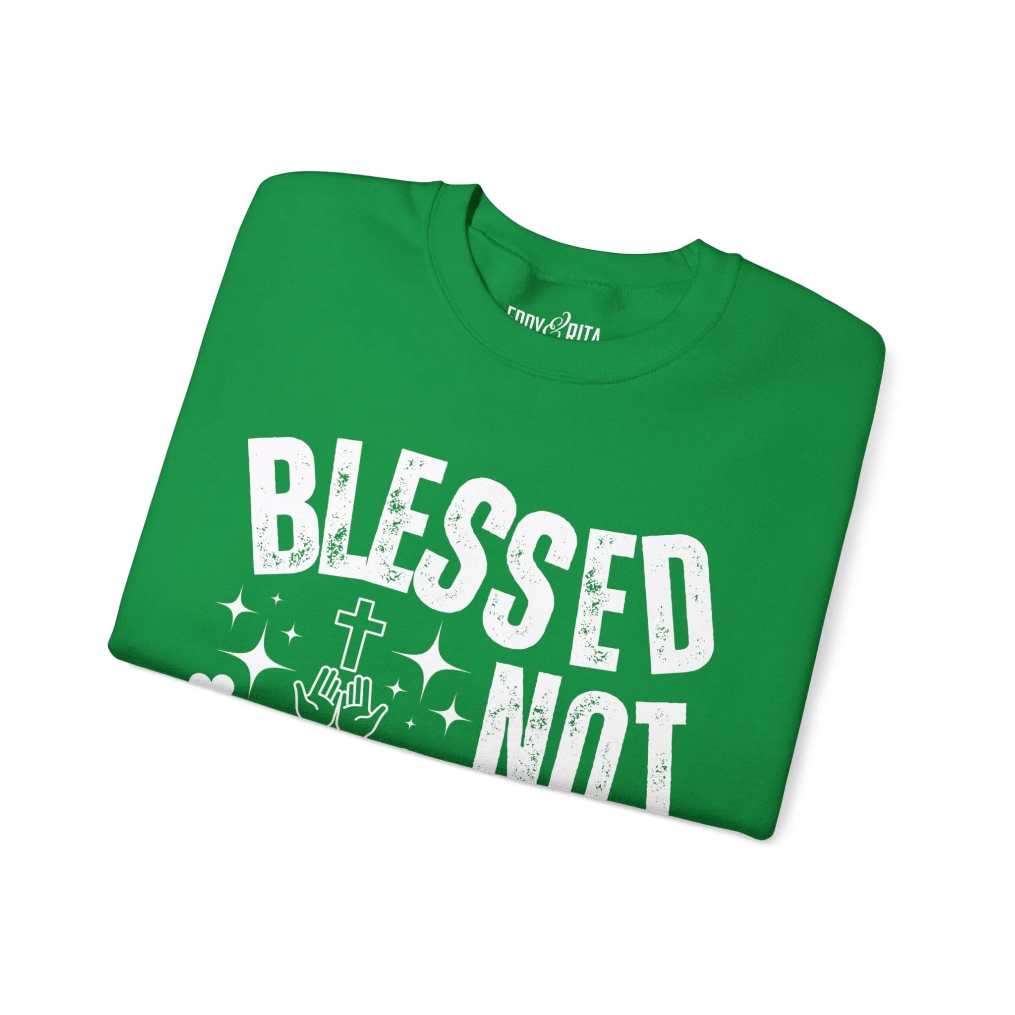 Eddy and Rita Women's Heavy Crewneck Sweatshirt - "Blessed Not Spooked" Christian Halloween Graphic Pullover