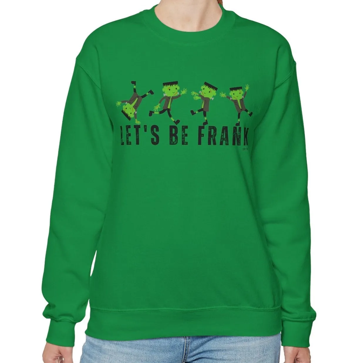 Eddy and Rita Women's Heavy Sweatshirt - "Let's Be Frank" with Frankenstein Graphic for Halloween