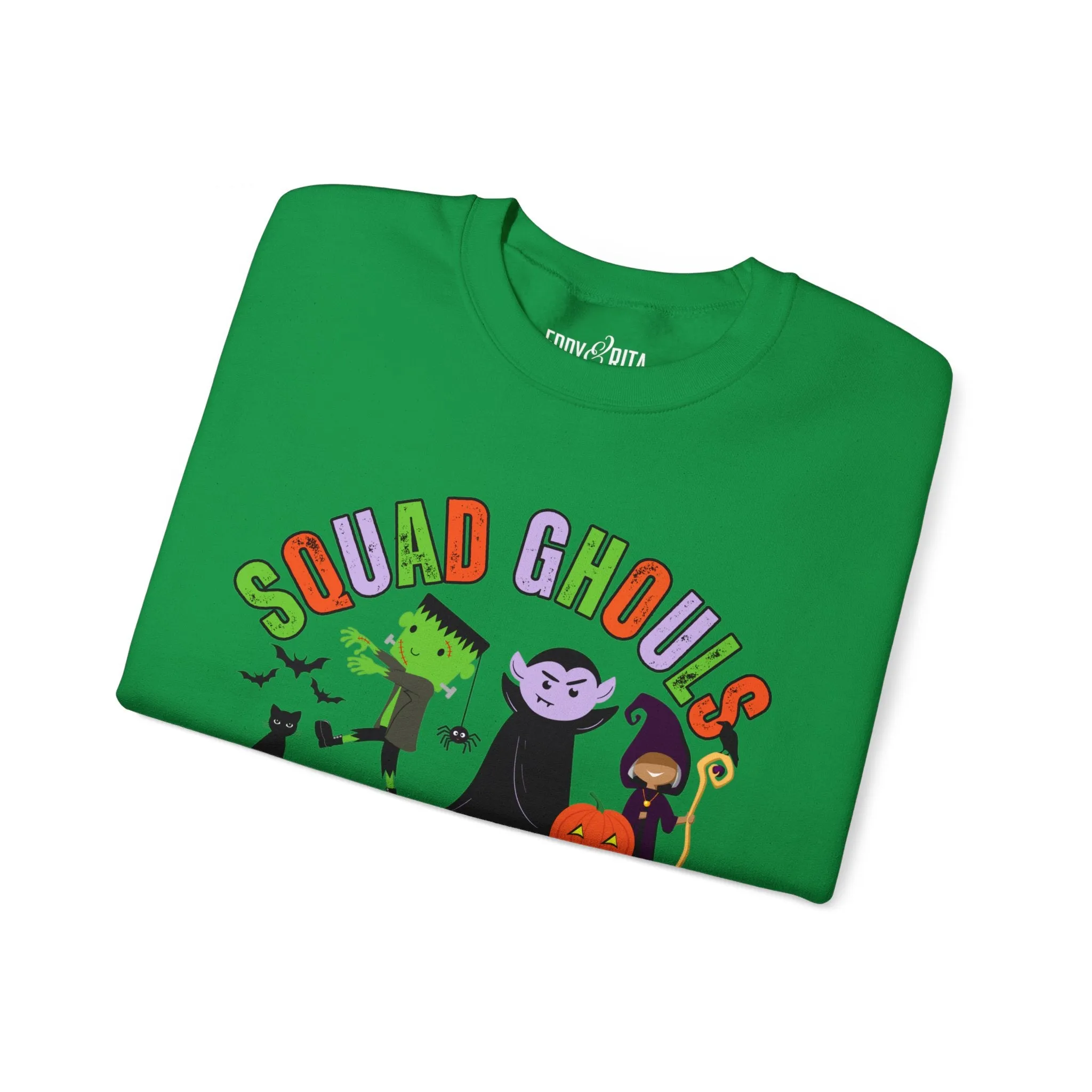 Eddy and Rita Women's Heavy Sweatshirt - "Squad Ghouls" with Halloween Monsters for Halloween