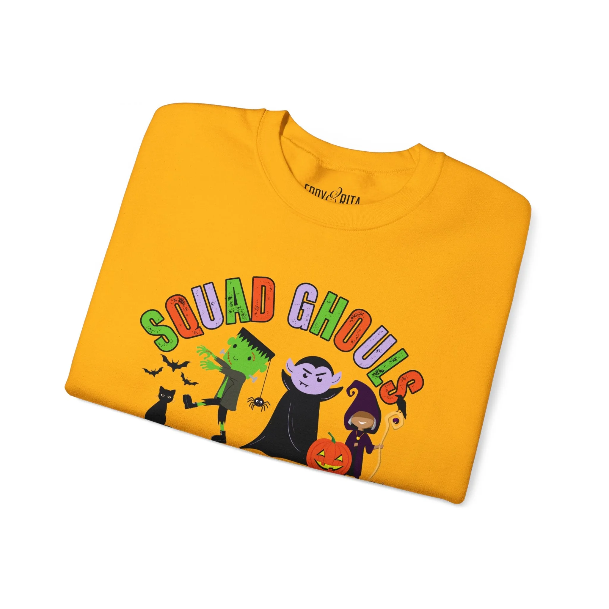 Eddy and Rita Women's Heavy Sweatshirt - "Squad Ghouls" with Halloween Monsters for Halloween