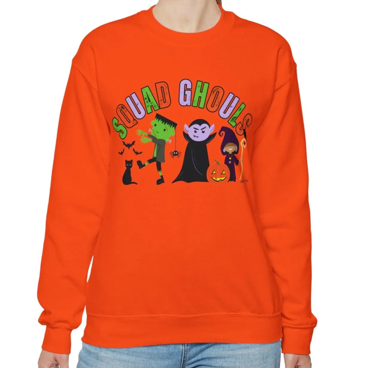Eddy and Rita Women's Heavy Sweatshirt - "Squad Ghouls" with Halloween Monsters for Halloween