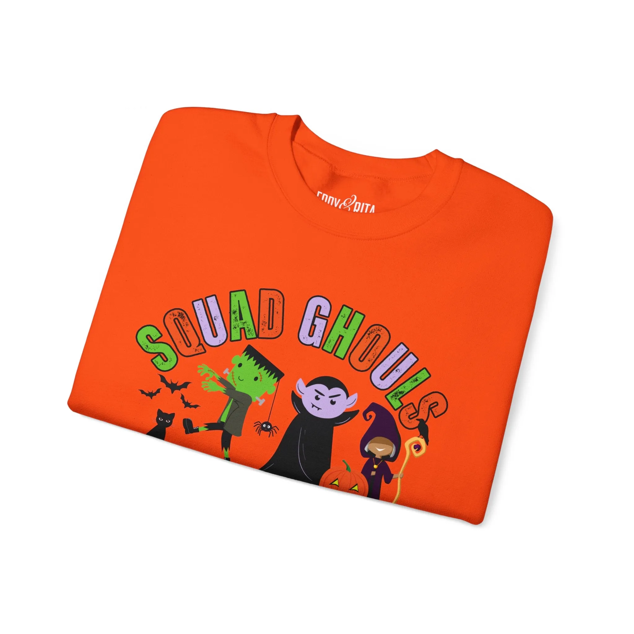 Eddy and Rita Women's Heavy Sweatshirt - "Squad Ghouls" with Halloween Monsters for Halloween