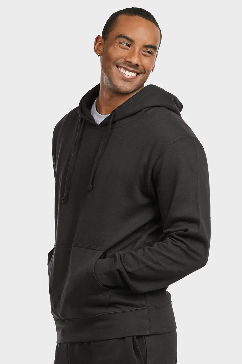 ET TU MEN'S LIGHTWEIGHT FLEECE PULLOVER HOODIE (HD1020E_BLACK)