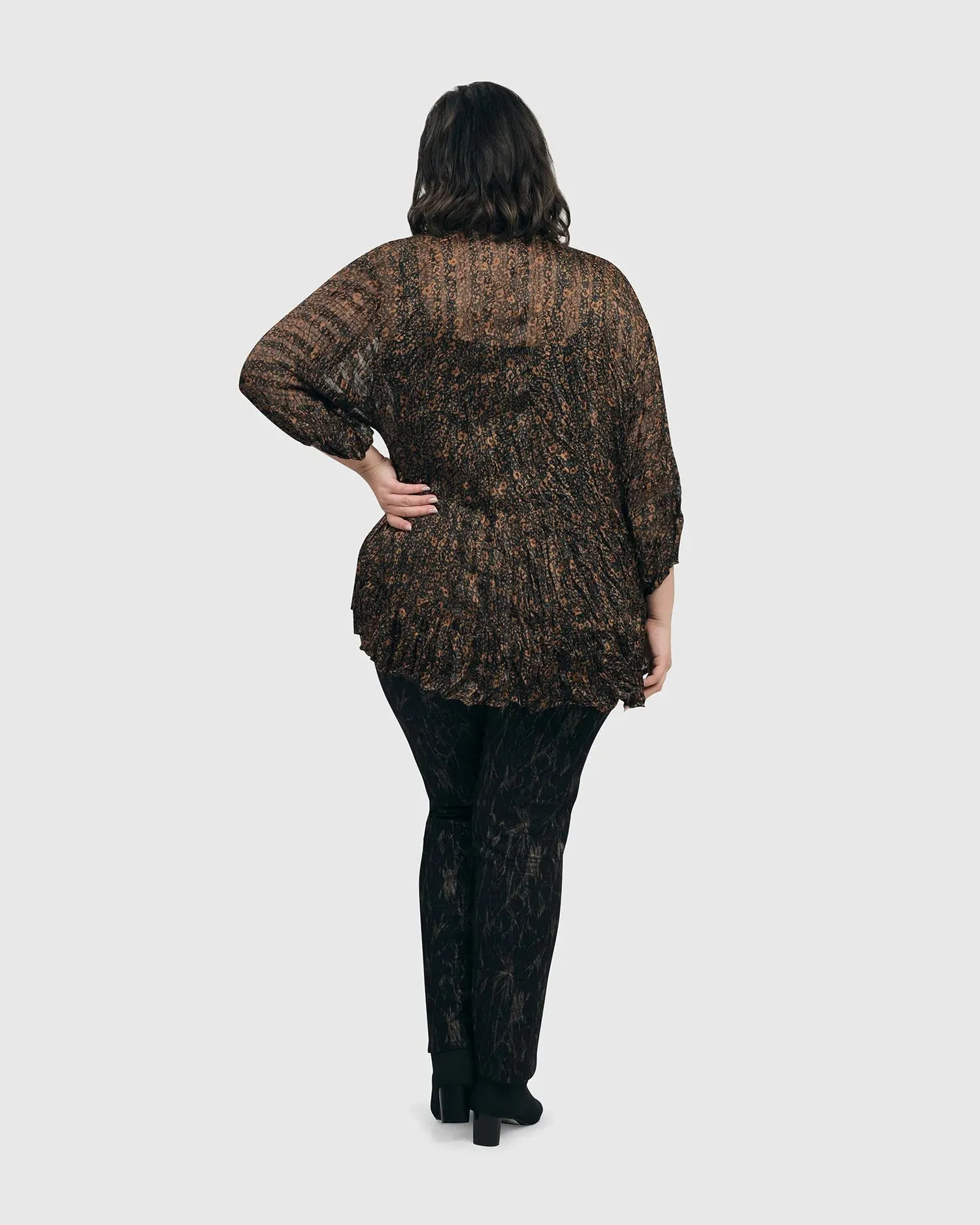 Floral Tiered Crinkle Blouse, Coffee/black