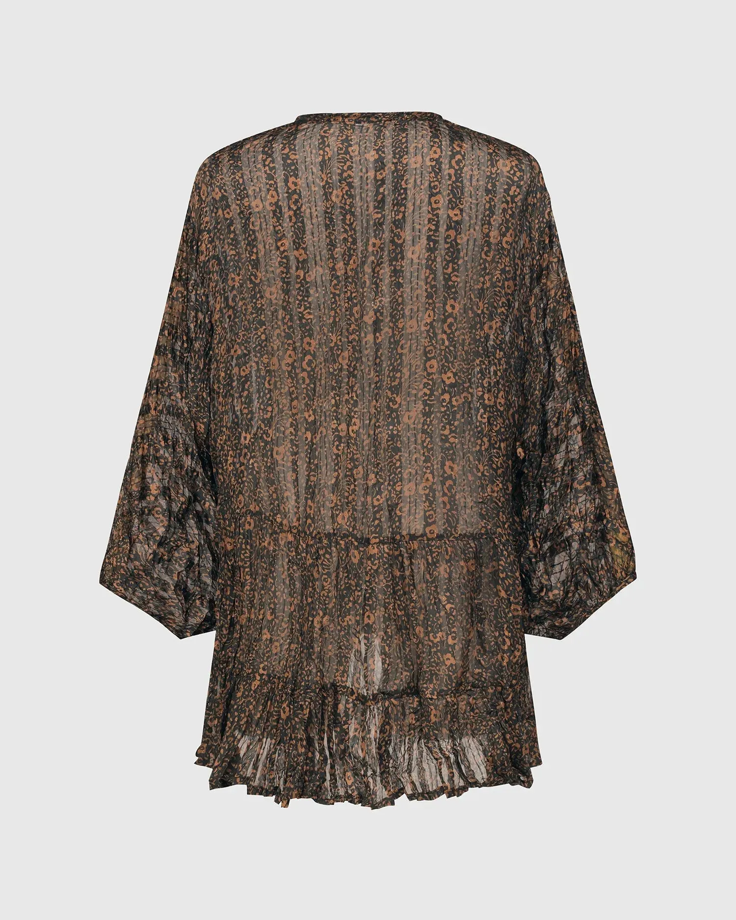 Floral Tiered Crinkle Blouse, Coffee/black