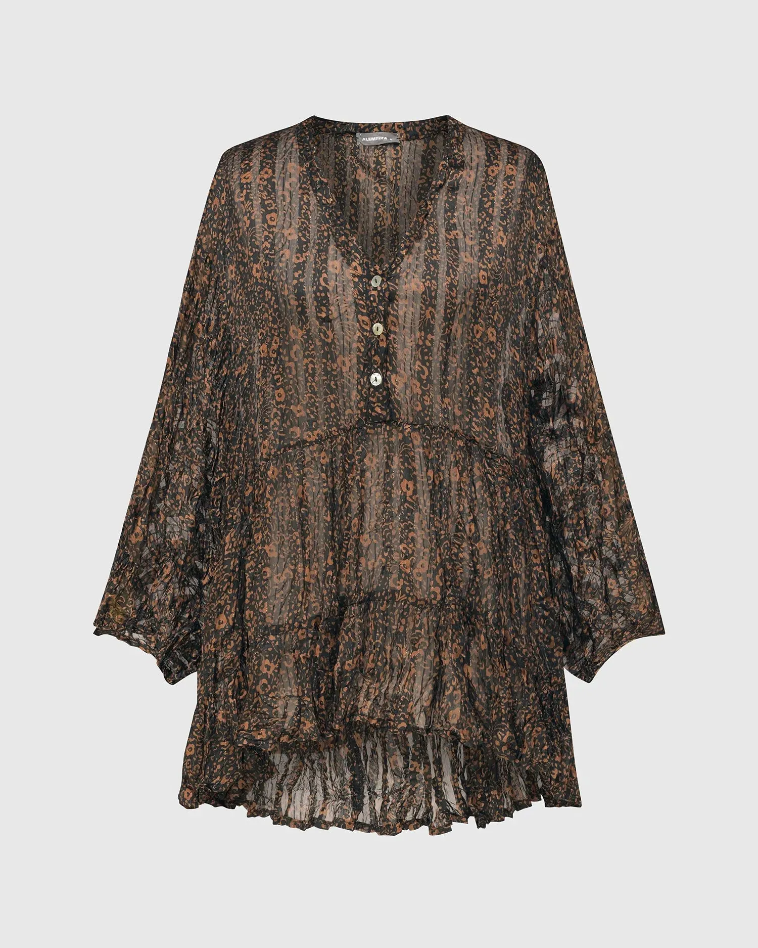 Floral Tiered Crinkle Blouse, Coffee/black