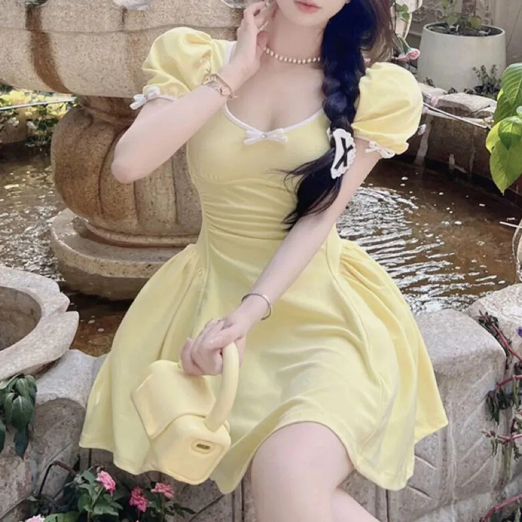 Girlary Girl's Dress Sweet Spicy Girl Fairy Dress Summer Small Stature Slimming A-line Bubble Sleeves U-neck Short Skirt Woman Clothing