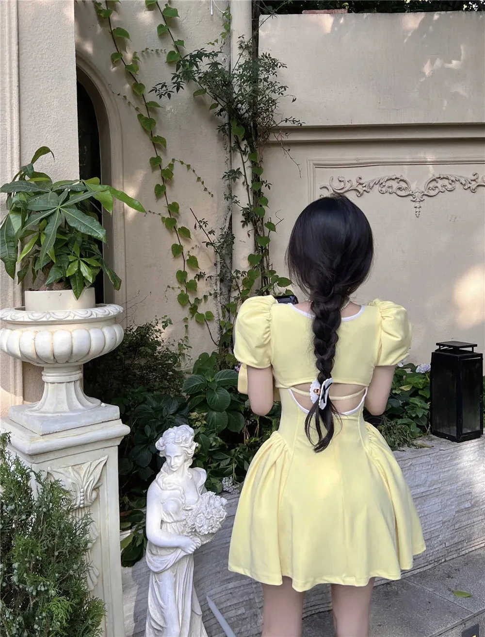 Girlary Girl's Dress Sweet Spicy Girl Fairy Dress Summer Small Stature Slimming A-line Bubble Sleeves U-neck Short Skirt Woman Clothing