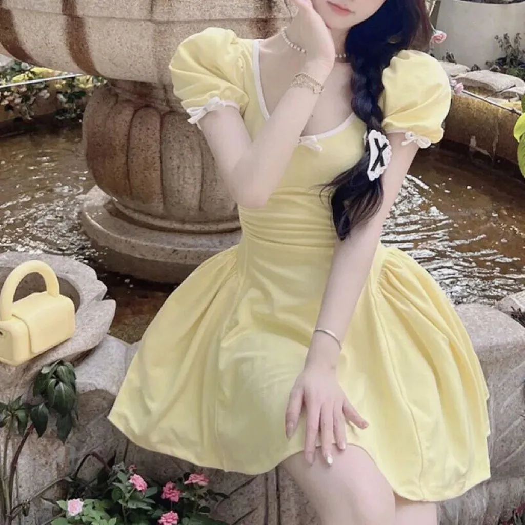 Girlary Girl's Dress Sweet Spicy Girl Fairy Dress Summer Small Stature Slimming A-line Bubble Sleeves U-neck Short Skirt Woman Clothing
