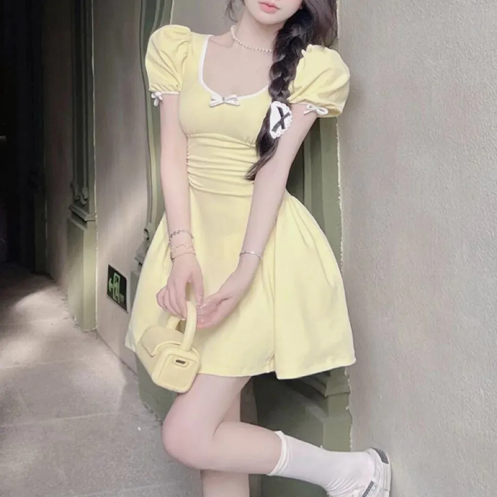 Girlary Girl's Dress Sweet Spicy Girl Fairy Dress Summer Small Stature Slimming A-line Bubble Sleeves U-neck Short Skirt Woman Clothing