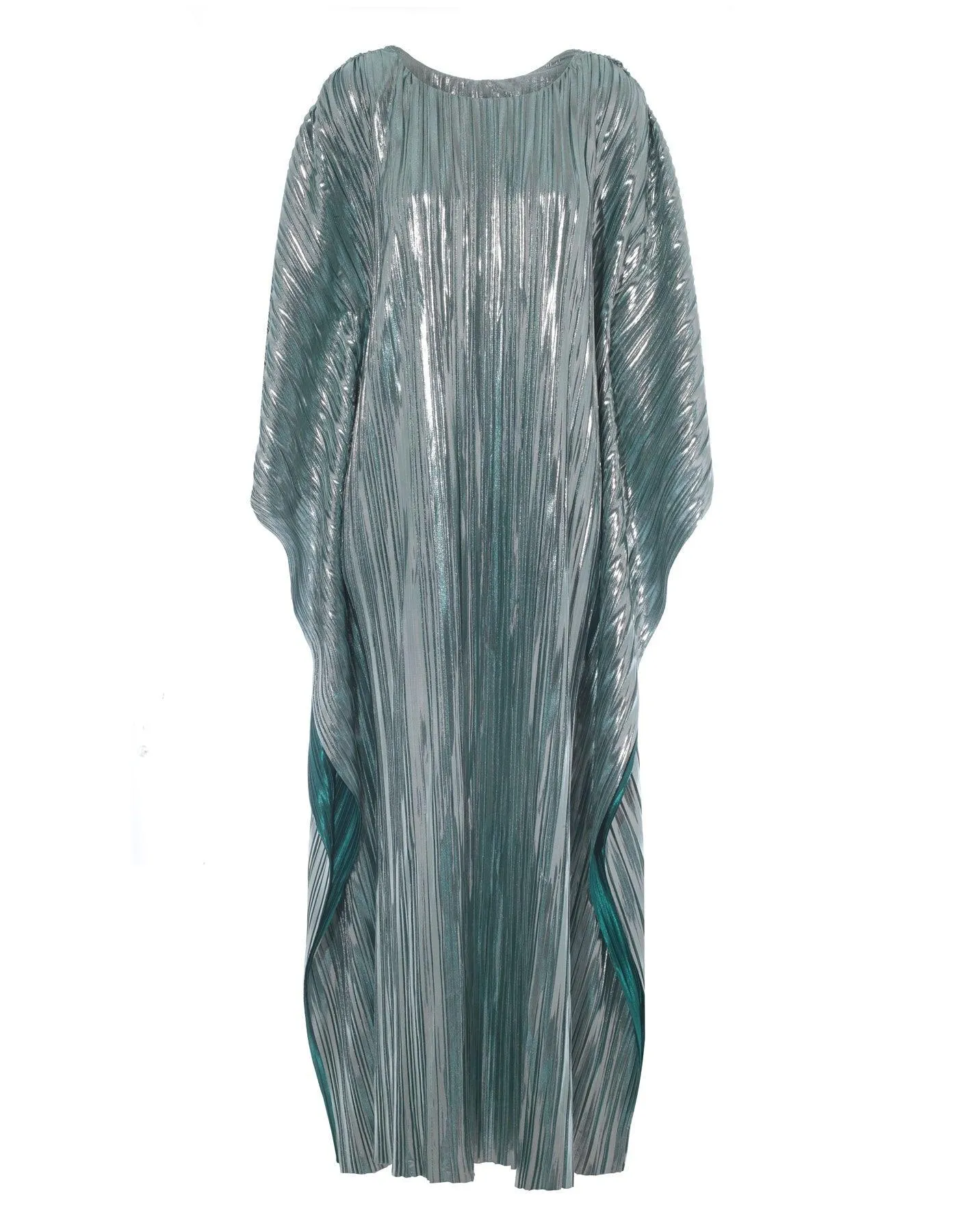 Giselle Metallic Green Plisse Kaftan Dress