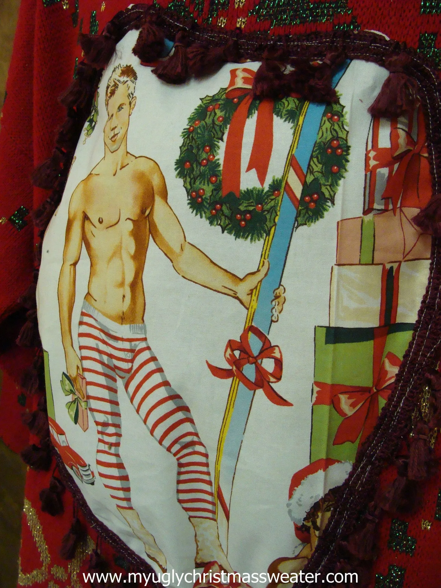 Hottie Guy Ugly Christmas Sweater 80s Red Pullover
