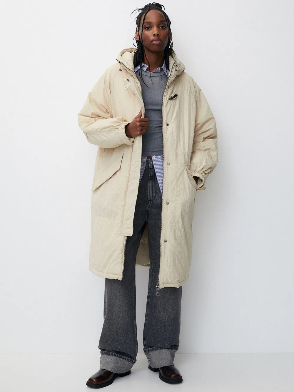 Interseasonal Pull&Bear parka, ecru